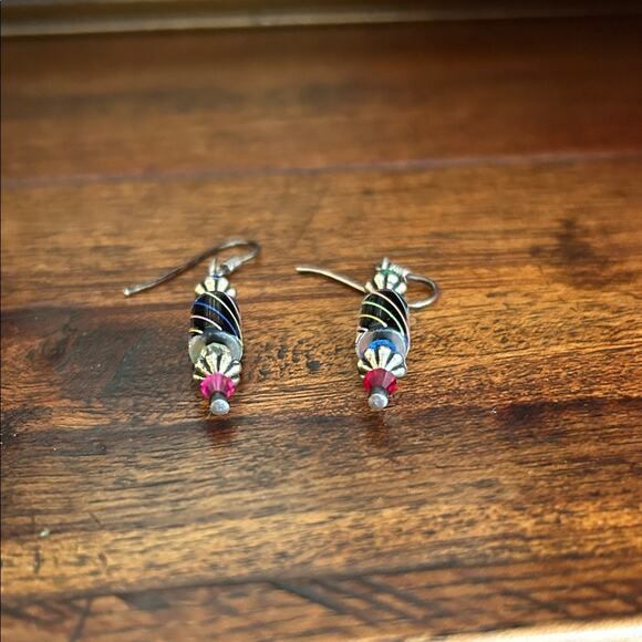 Vintage Fineline Studio Handblown Glass Earrings, Sterling Silver Hooks - Picture 7 of 10